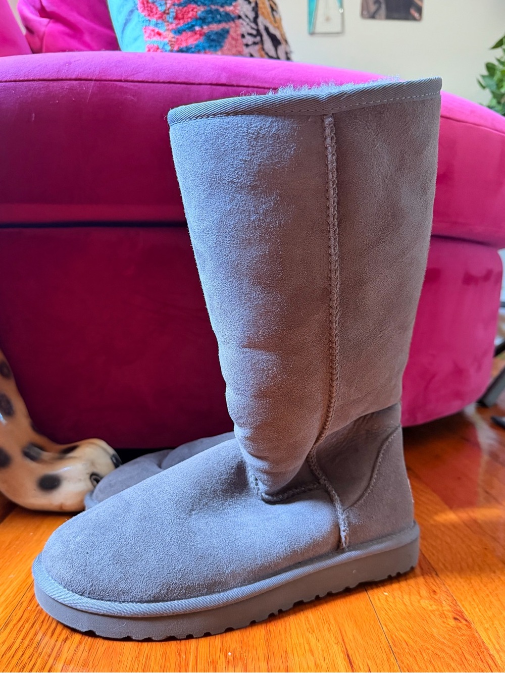UGG Gray Suede Fleece-Lined Mid-Calf Boots - Picture 6 of 9